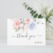 PixDezines Monogram Blush Pink Dusty Blue Rozen Bedankkaart (Staand voorkant)