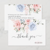 PixDezines Monogram Blush Pink Dusty Blue Rozen Bedankkaart (Voorkant / Achterkant)