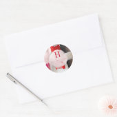 PixDezines Monogram, Blush+Red kleurenblok Ronde Sticker (Envelop)
