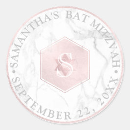 PixDezines Monogram Blush Roze Honingraat Mitzvah Ronde Sticker