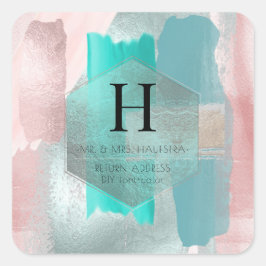 PixDezines Monogram, Blush+Sage Color Block Vierkante Sticker
