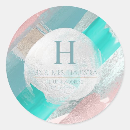 PixDezines Monogram, Blush+Sage Kleurblok Ronde Sticker (Voorkant)