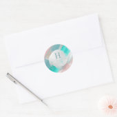 PixDezines Monogram, Blush+Sage Kleurblok Ronde Sticker (Envelop)