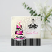 PixDezines monogram bridal, hete roze cake Kaart (Staand voorkant)