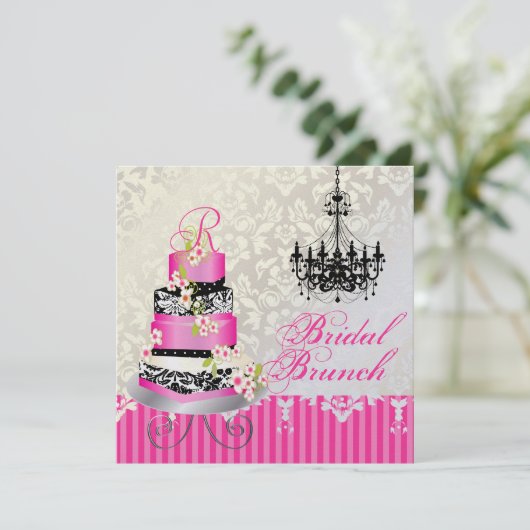 PixDezines monogram bruin, roze taart voor bruilof Kaart (Staand voorkant)