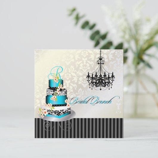 PixDezines monogram brunch, blauwgroen blauwe cake Kaart (Staand voorkant)