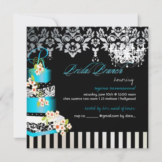 PixDezines monogram brunch, blauwgroen blauwe cake Kaart (Achterkant)