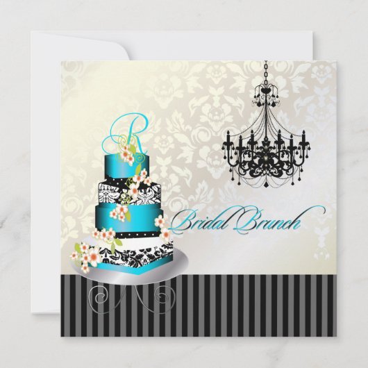 PixDezines monogram brunch, blauwgroen blauwe cake Kaart (Voorkant)