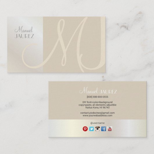 PixDezines Monogram, chique, elegant, tijdloos Visitekaartje (Voorkant / Achterkant)