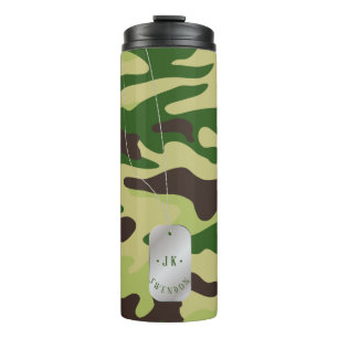 PixDezines Monogram Dogtag Forest Green Camouflage Thermosbeker