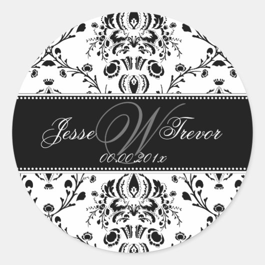 PixDezines Monogram Dolcè Damask, DIY kleur Ronde Sticker (Voorkant)