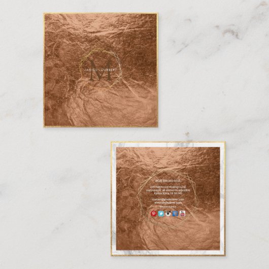 PixDezines MONOGRAM/FAUX COPPER HONEYCOMB Vierkante Visitekaartje (Voorkant / Achterkant)