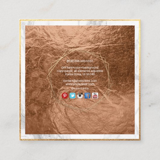 PixDezines MONOGRAM/FAUX COPPER HONEYCOMB Vierkante Visitekaartje (Achterkant)