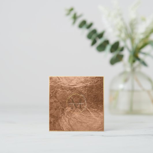 PixDezines MONOGRAM/FAUX COPPER HONEYCOMB Vierkante Visitekaartje (Staand voorkant)