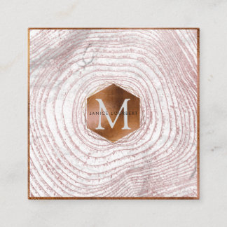PixDezines MONOGRAM FAUX COPPER TREES Vierkante Visitekaartje