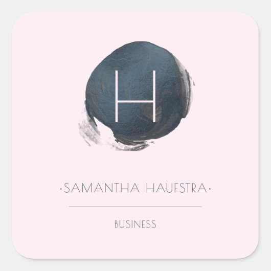 PixDezines Monogram Faux Folie Leisteen Blauw Vierkante Sticker (Voorkant)