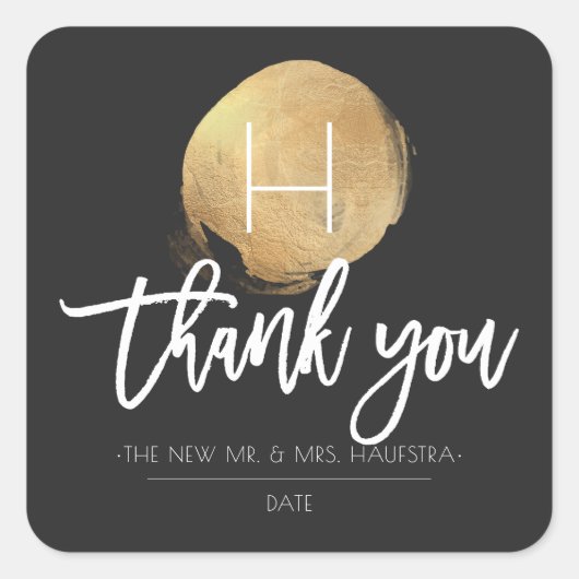 PixDezines Monogram Faux Gold Folie, dank u Vierkante Sticker (Voorkant)