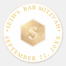 PixDezines Monogram Faux Gold Honingraat Mitzvah Ronde Sticker