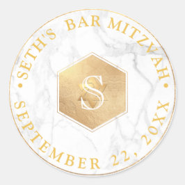 PixDezines Monogram Faux Gold Honingraat Mitzvah Ronde Sticker