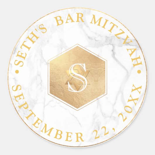 PixDezines Monogram Faux Gold Honingraat Mitzvah Ronde Sticker (Voorkant)