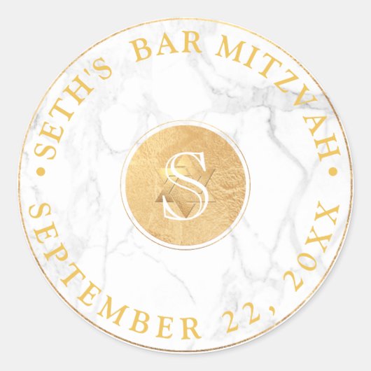 PixDezines Monogram Faux Gold + Marmer Mitzvah Ronde Sticker (Voorkant)