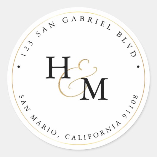 PixDezines Monogram Faux Gold Script Ampersand C Ronde Sticker (Voorkant)