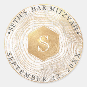 PixDezines Monogram Faux Gold Tree Ringen Mitzvah Ronde Sticker
