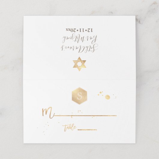 PixDezines Monogram Faux Goud Honingraat Mitzvah Plaatskaartje (Buitenkant ongevouwen)