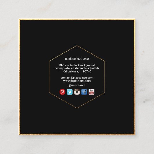 PixDezines MONOGRAM/FAUX GOUDEN HONINGRAAT Vierkante Visitekaartje (Achterkant)