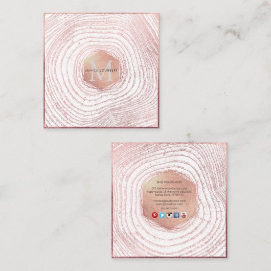 PixDezines MONOGRAM/FAUX ROOS GOLD TREES Vierkante Visitekaartje (Voorkant / Achterkant)