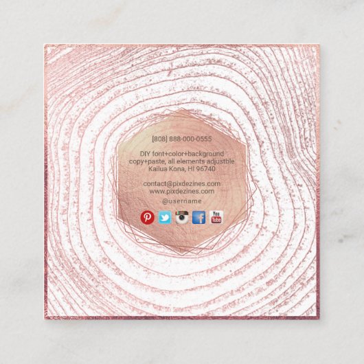 PixDezines MONOGRAM/FAUX ROOS GOLD TREES Vierkante Visitekaartje (Achterkant)