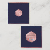PixDezines MONOGRAM/FAUX ROOS GOUD, NAVY BLAUW Vierkante Visitekaartje (Voorkant / Achterkant)