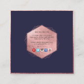 PixDezines MONOGRAM/FAUX ROOS GOUD, NAVY BLAUW Vierkante Visitekaartje (Achterkant)
