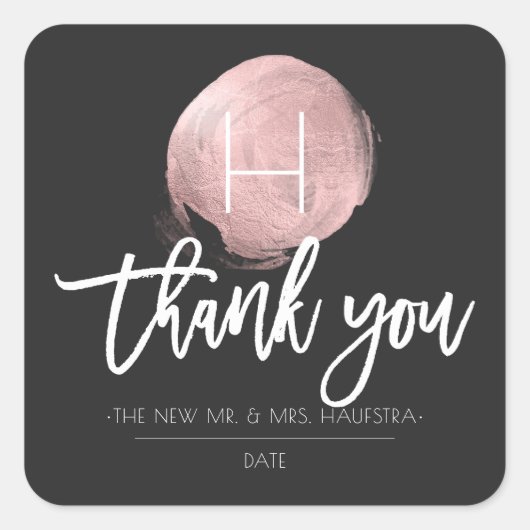PixDezines Monogram Faux Roos Gouden Folie, Dank u Vierkante Sticker (Voorkant)