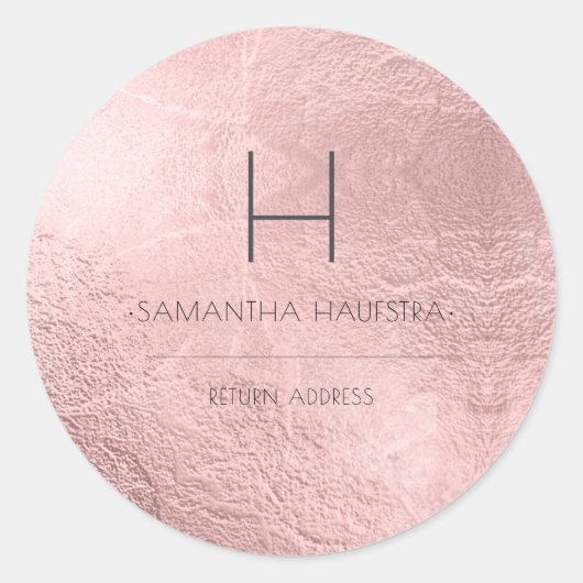 PixDezines Monogram Faux Roos Goudfolie Ronde Sticker (Voorkant)