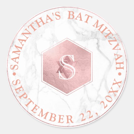 PixDezines Monogram Faux Roos Honingraat Mitzvah Ronde Sticker (Voorkant)