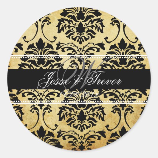 PixDezines Monogram Florentius Damask Ronde Sticker (Voorkant)