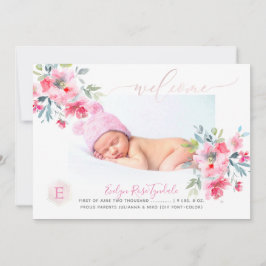 PixDezines Monogram+Garden Rozen Birth Baby Girl Aankondiging