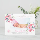 PixDezines Monogram+Garden Rozen Birth Baby Girl Aankondiging (Staand voorkant)