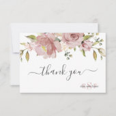 PixDezines Monogram H2 Stof Roze Bloemen Bedankkaart (Voorkant)