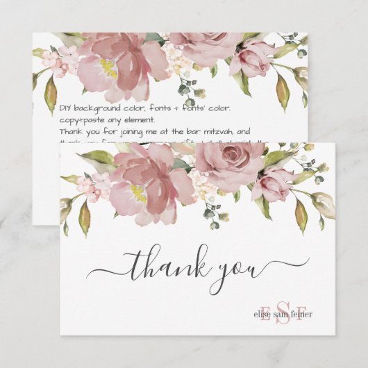 PixDezines Monogram H2 Stusty Roos Flowers Bedankkaart (Voorkant / Achterkant)