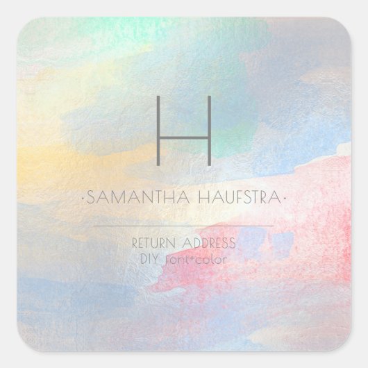 PixDezines Monogram Iridiscerende Geborsteld Water Vierkante Sticker (Voorkant)