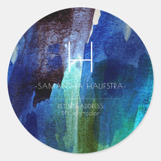 PixDezines Monogram Iriserende Geborstelde Waterve Ronde Sticker (Voorkant)