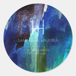 PixDezines Monogram Iriserende Geborstelde Waterve Ronde Sticker