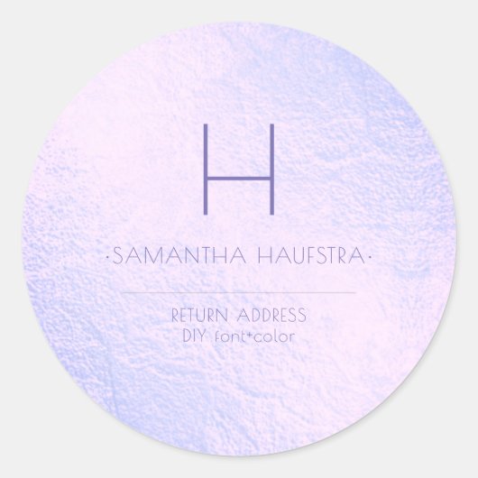 PixDezines Monogram Iriserende Lila+Lavendel Ronde Sticker (Voorkant)