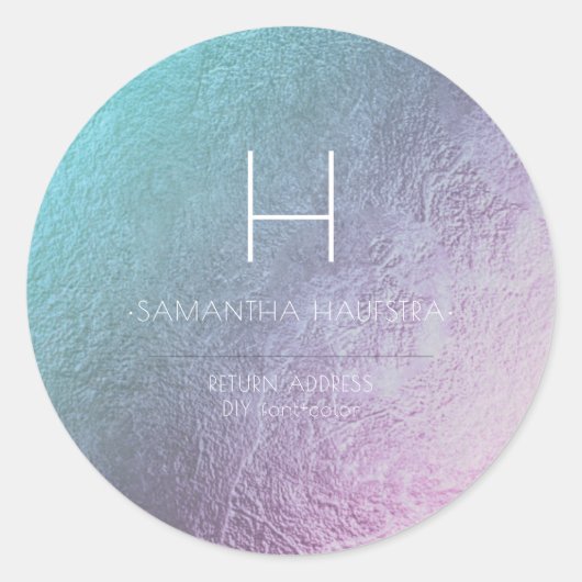 PixDezines Monogram iriserende ombre Blauwgroen Ronde Sticker (Voorkant)