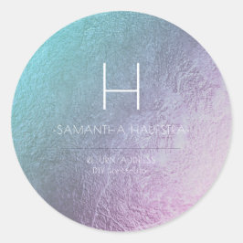 PixDezines Monogram iriserende ombre Blauwgroen Ronde Sticker