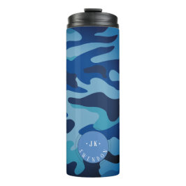 PixDezines Monogram Marine Blue Camouflage Thermosbeker