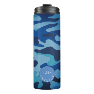 PixDezines Monogram Marine Blue Camouflage Thermosbeker