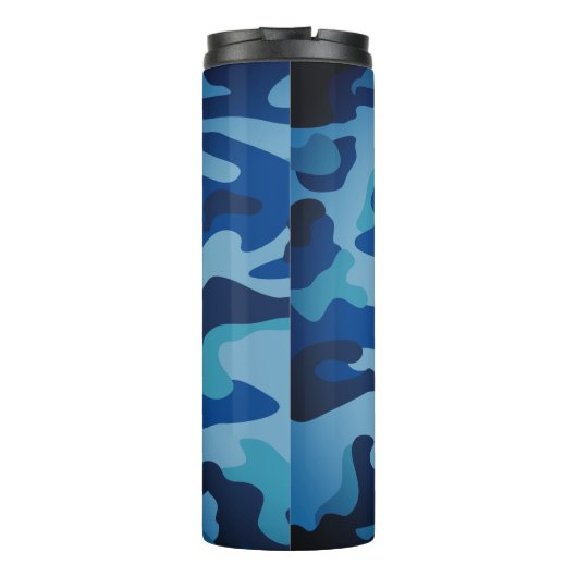 PixDezines Monogram Marine Blue Camouflage Thermosbeker (Achterkant)